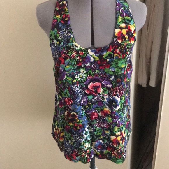 Racerback Floral Silk Tank - Picture 1 of 5